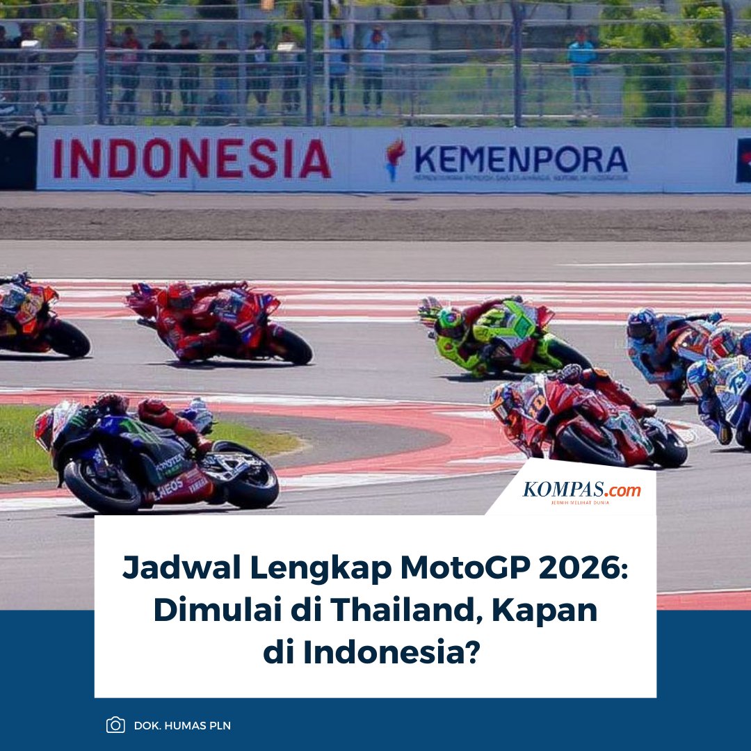 sportskompascom's tweet photo. Musim balap edisi ke-78 ini dijadwalkan dimulai di Thailand pada 1 Maret mendatang. MotoGP 2026 akan menggelar total 22 seri tanpa perubahan jumlah balapan.

Baca selengkapnya: https://t.co/em8vFpNrJy 

~RS  #MotoGP2026 #balap #Thailand https://t.co/vOIS80uFpj