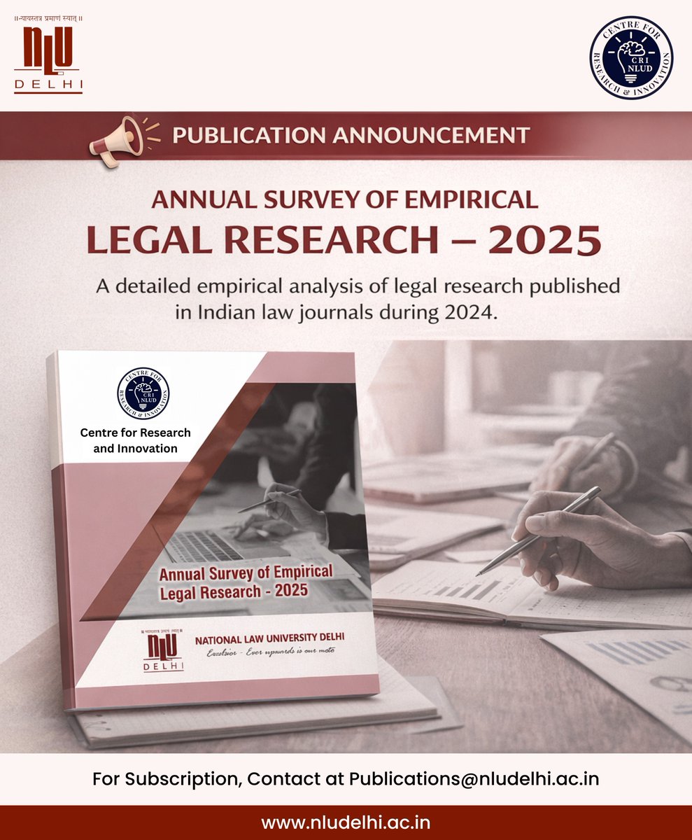 I am pleased to share the Annual Survey of Empirical Legal Research 2025, an academic publication undertaken as a scholarly endeavour of National Law University Delhi, Centre for Research and Innovation through its research and publication ecosystem.

Prof. (Dr.) G. S. Bajpai