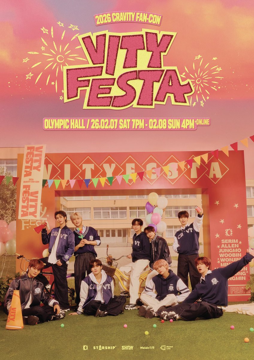 [📢]
2026 CRAVITY FAN-CON <VITY FESTA> 상세페이지 안내
⠀
🎇공연 일시
- 2026. 02. 07 (토) 7PM (KST)
- 2026. 02. 08 (일) 4PM (KST)
⠀
🎇공연 장소
- 올림픽공원 올림픽홀
⠀
🇰🇷 bit.ly/4blpqDo
🌐 bit.ly/4aG5sDi
⠀
#CRAVITY #크래비티
#VITYFESTA