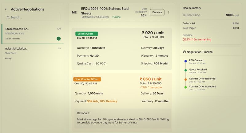 Spurtcommerce's tweet photo. In #B2B, negotiation isn’t a conversation — it’s a process.

When negotiations live in emails &amp; spreadsheets, context gets lost and deals break.

Structured RFQs, traceable offers, visible pricing, and approved terms flowing straight into orders change everything.
#spurtcommerce https://t.co/X8FTqmV381