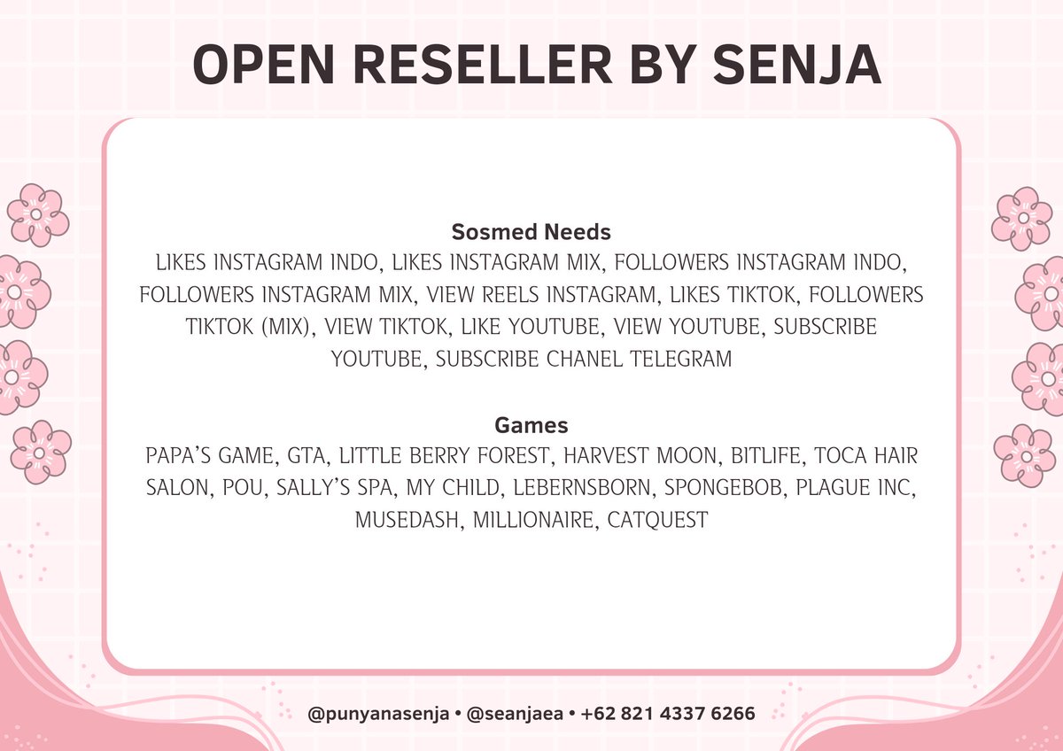 hai, senja open reseller lagii ! ada banyak app prem, sosneed serta game loh 😍 open pagi” dan close kalau dah ngantuk. sering daget dan ada event menarik khusus buat reseller. intip pl? dm/wa

bisa dijadiin cadangan fh atau utama 🫶🏻 
#zonauang #zonaba