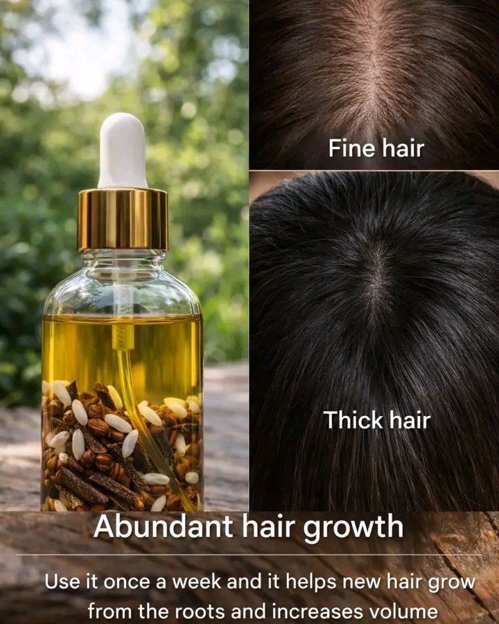 Clove tonic + rice for thicker hair  
To continue receiving my recipes, just say something... Thank you!