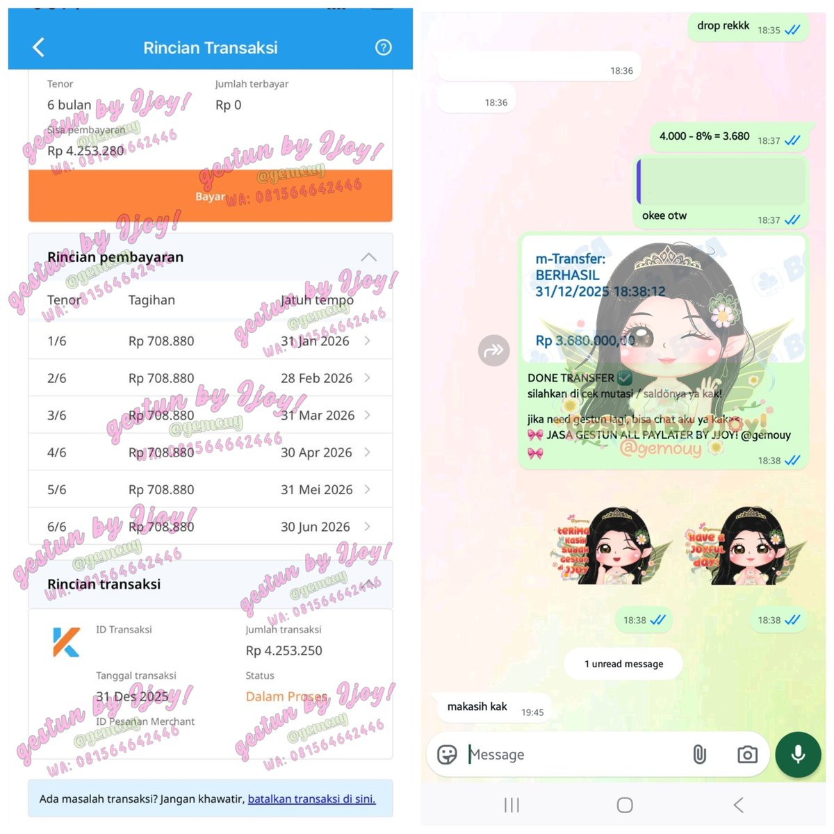 gemouy's tweet image. 🧚‍♀️ TESTI GESTUN FRESH - JANUARI 2026 🧚‍♀️ 

— ovopaylater : 2.957.500
— ovo paylater : 1.521.000
— kredivo : 4.000.000 
— spaylater: 495.000

Gestun all paylater Jjoy open yaaa, cair instan satset bisa langsung WA link di bio. 💌