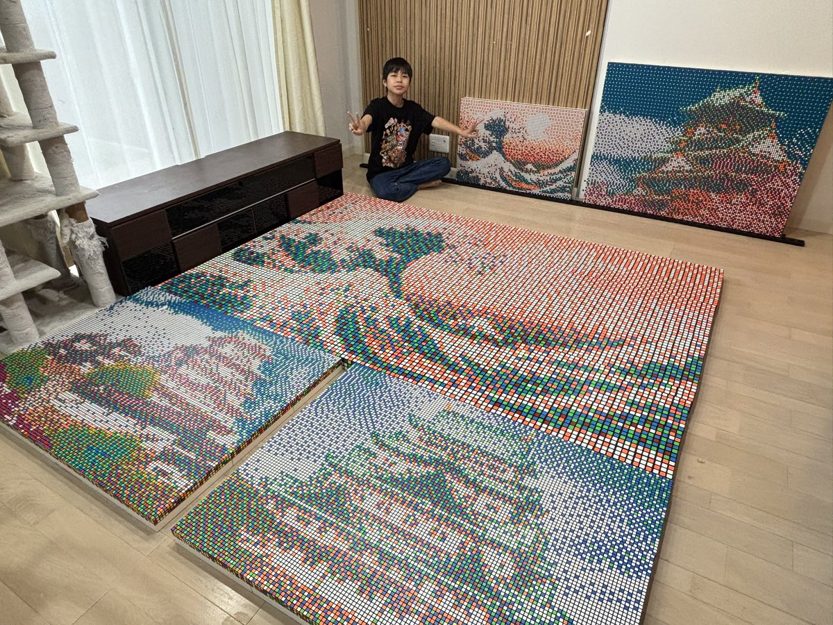 あけましておめでとうございます🎍⛩️元旦に4回目の神奈川沖浪裏キューブアートを作りました🌊1/13から豊田市美術館ギャラリーに展示されます🌊今日から凱風快晴作ります、赤富士です！cube-art.online/project/alK0CV…