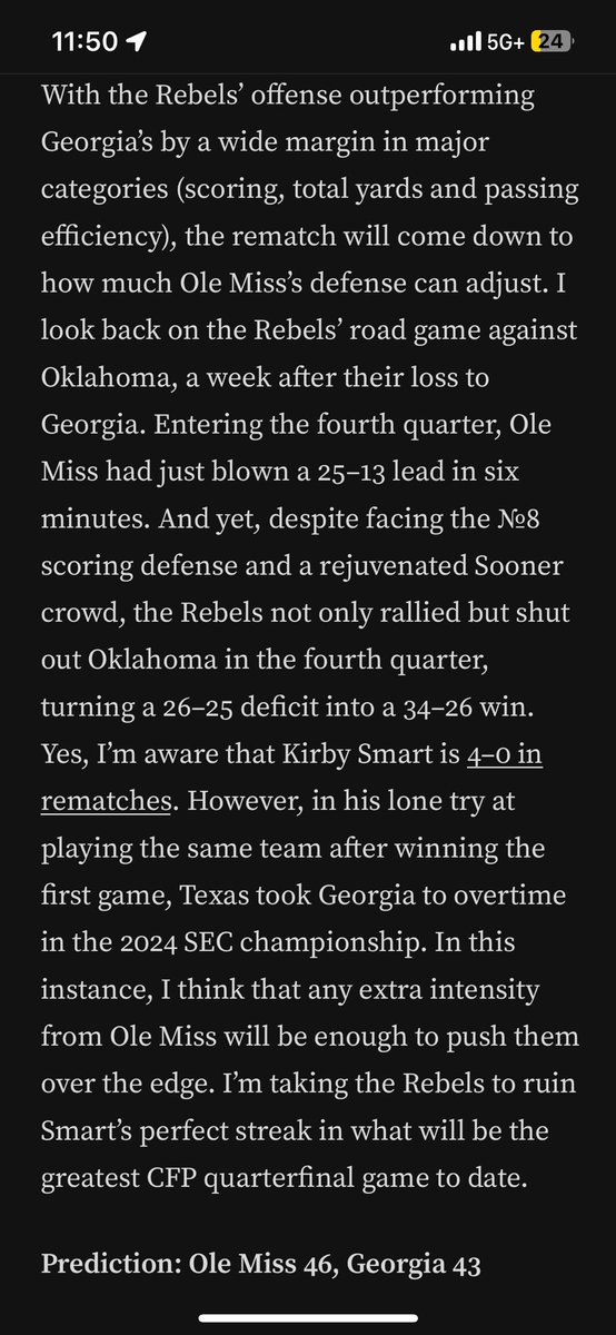 Reposting because dammit I’m happy Ole Miss could finally stick it to Lane Kiffin

#OleMissRebels #Georgiabulldogs #Olemissvsuga #CollegeFootballPlayoffs #CFPplayoff 

medium.com/@peterbonasso/…
