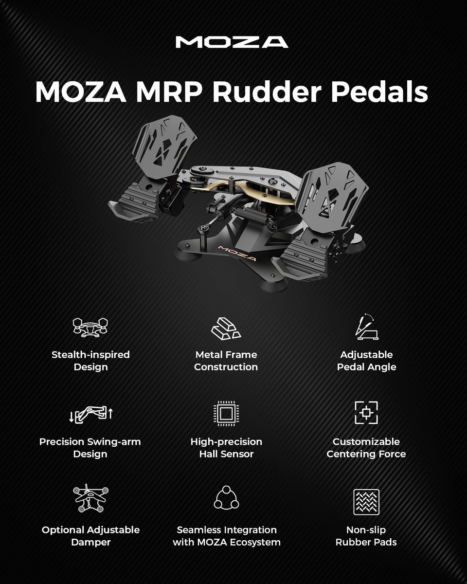 moza_racing's tweet image. The high-sensitivity MOZA MRP Rudder Pedals officially launch on January 6, 8AM EST. 

Get ready to feel precision in every movement.

#moza #mozaflight #flightsim #flying #pilot #flight #flightsimgear #mozamrp #rudderpedal #pedal #CES2026 #OfficialLaunch