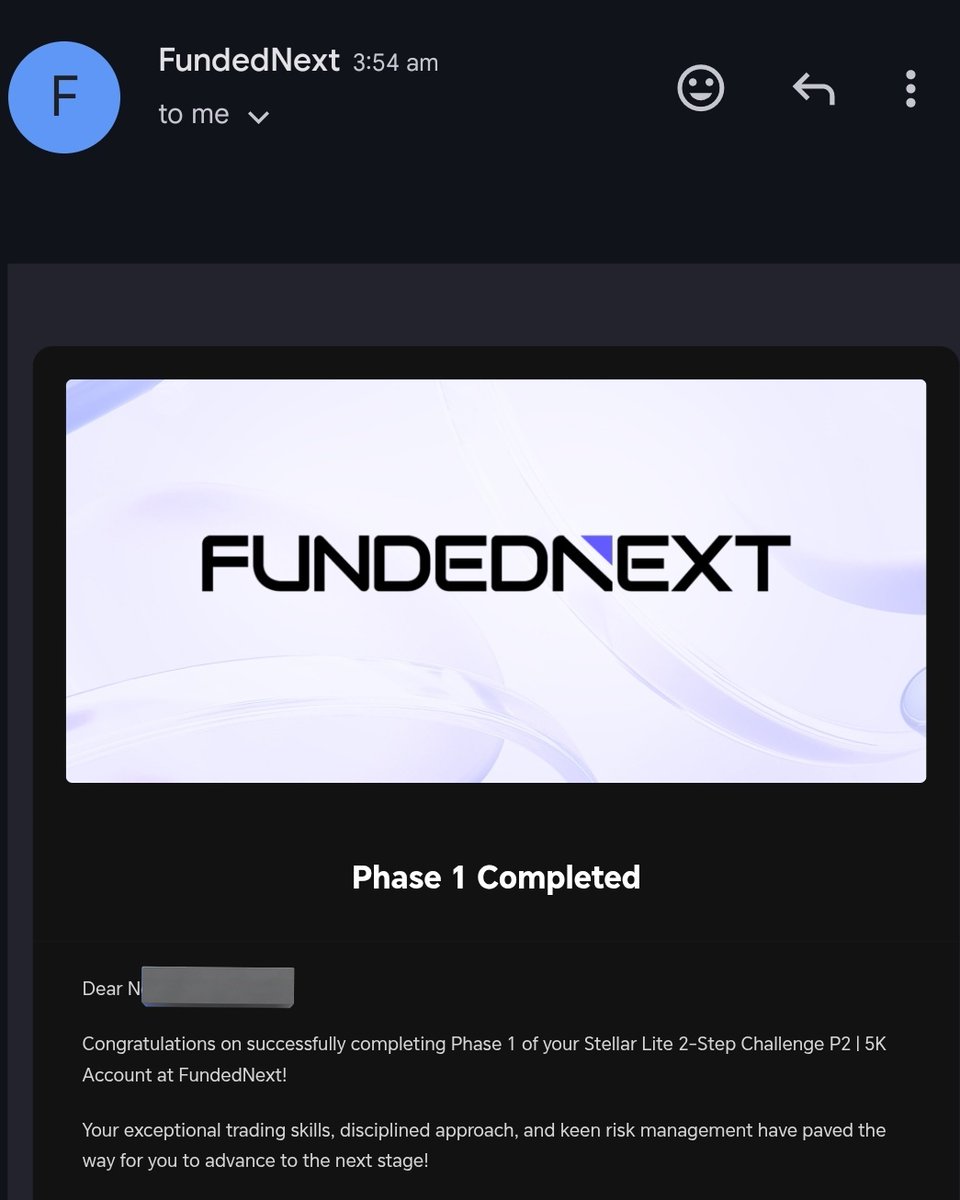 zynithe_io's tweet image. 5k Phase 1 Passed✅ @FundedNext

It was great💯💯. Onto the Next✨
One step closer to getting funded!  #FundedNext #TradingPost #Forex #Propfirm