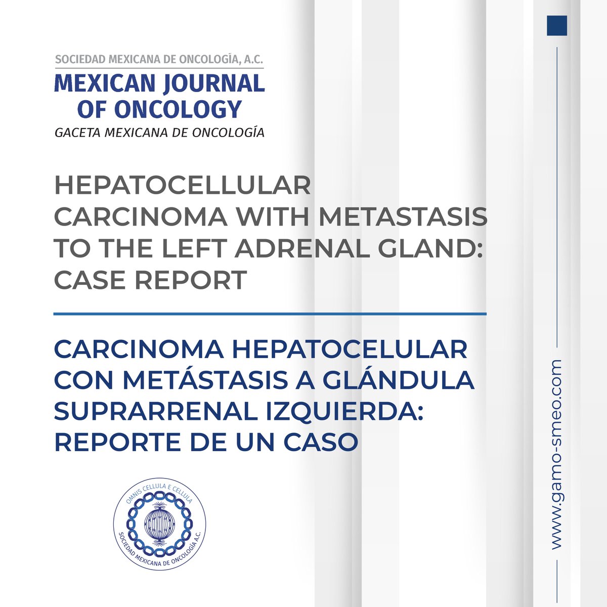 SMEOMX's tweet image. 🩸 Carcinoma hepatocelular con metástasis a glándula suprarrenal izquierda: caso clínico de recurrencia detectada en seguimiento por imagen.

📄 Vol. 24, Suplemento 1 – Mexican Journal of Oncology
🔗 gamo-smeo.com/frame_esp.php?…

#CarcinomaHepatocelular #CáncerDeHígado #Metástasis