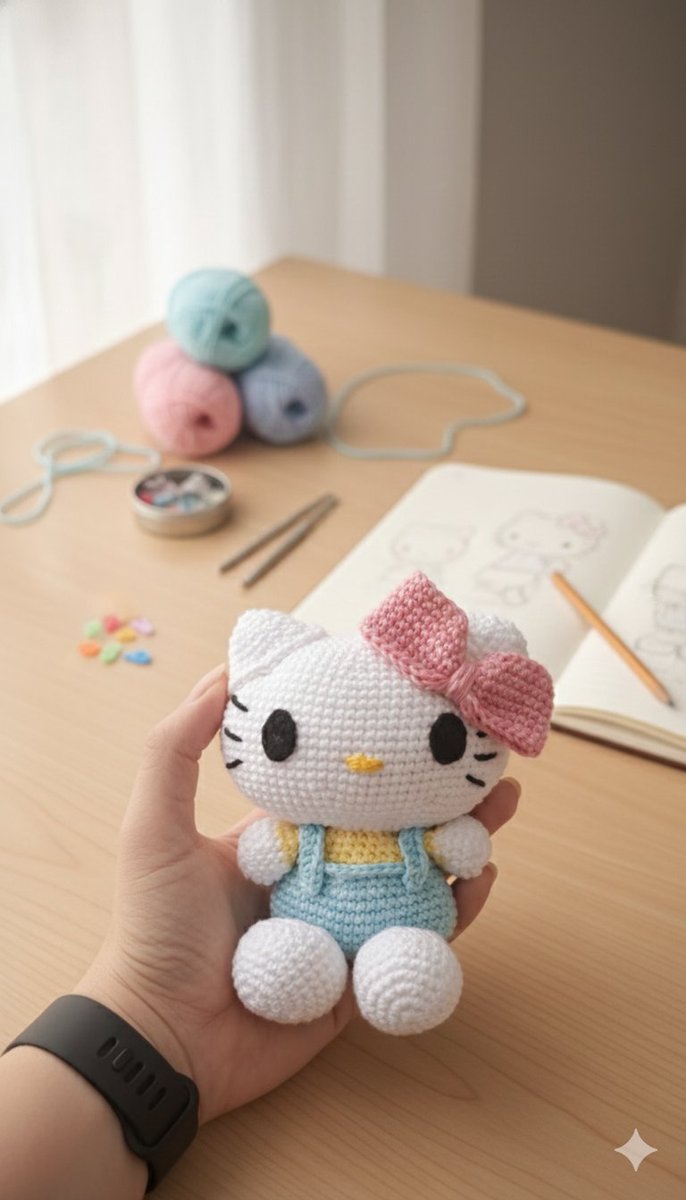 LippeFarias's tweet photo. Será que em 2026 eu hito com meu trabalho? Olha que fofa que ficou #crochet #amigurumi #HelloKitty https://t.co/NuEbgNj2pt