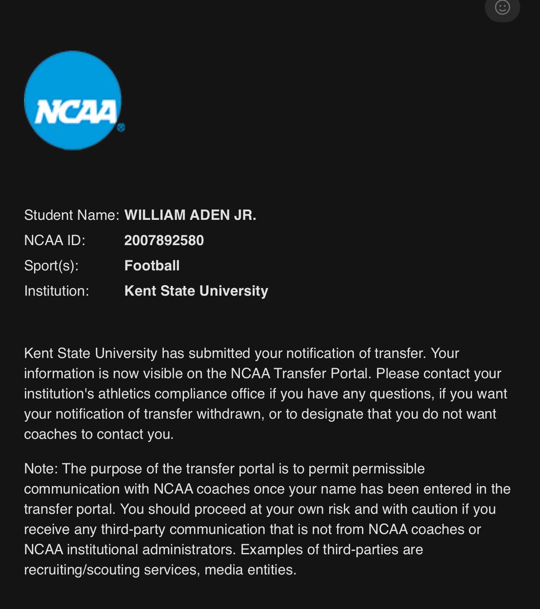 Official entered into the transfer portal