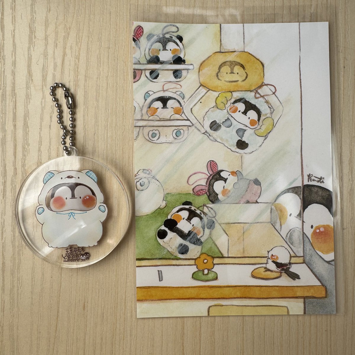 可愛いもふもち動物のイラスト画 額縁付き こまち 🎨🐧もふもち