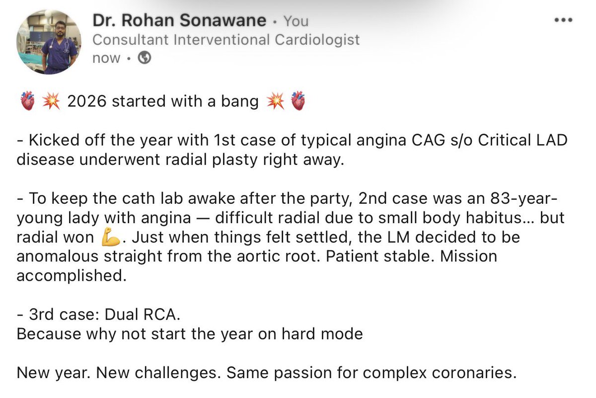 DrRohan87's tweet photo. 🫀💥 2026 started with a bang 💥🫀
#happynewyear2026 #drrohansonawanecardiologist #InterventionalCardiology #CathLabChronicles #radialfirst💪 #MedTwitter #cardiotwitter #cardiopassion #savinglifeonearteryatatime https://t.co/UI62OgDsP4