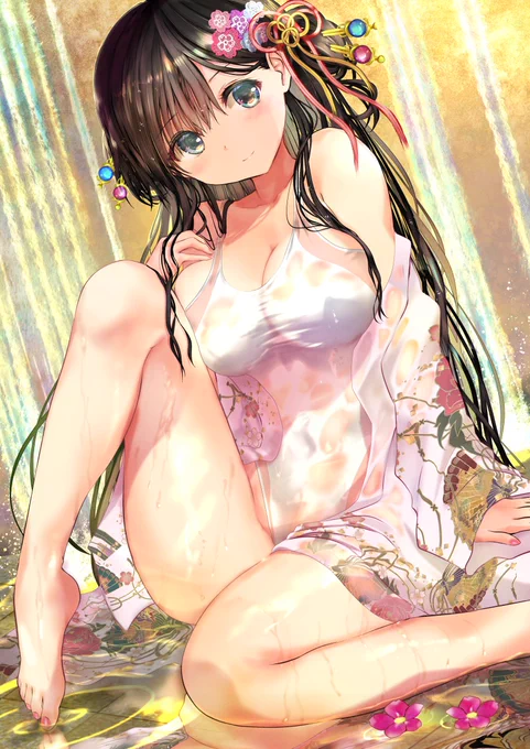 みなさま改めまして今年もよろしくお願いします。 過去絵で恐縮ですが お正月晴れ着濡れ透け白競泳水着さん このイラスト他のお正月イラストをファンティアに公開しました。 アドレスはプロフ欄参照お願いいたします。