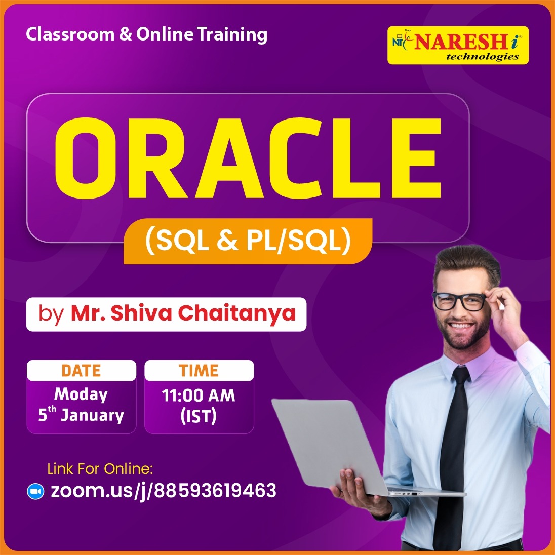 nareshitech's tweet photo. 🚀 Master Oracle SQL &amp; PL/SQL with Industry Experts!

👉 Register Now: https://t.co/MQYy527evE

👨‍🏫 Trainer: Mr. Shiva Chaitanya
📅 Date: 5th January 2026
⏰ Time: 11:00 AM (IST)

#Oracle #OracleSQL #PLSQL #DatabaseTraining #SQLTraining #DatabaseDeveloper #BackendDeveloper https://t.co/bQ5yWJzuCn