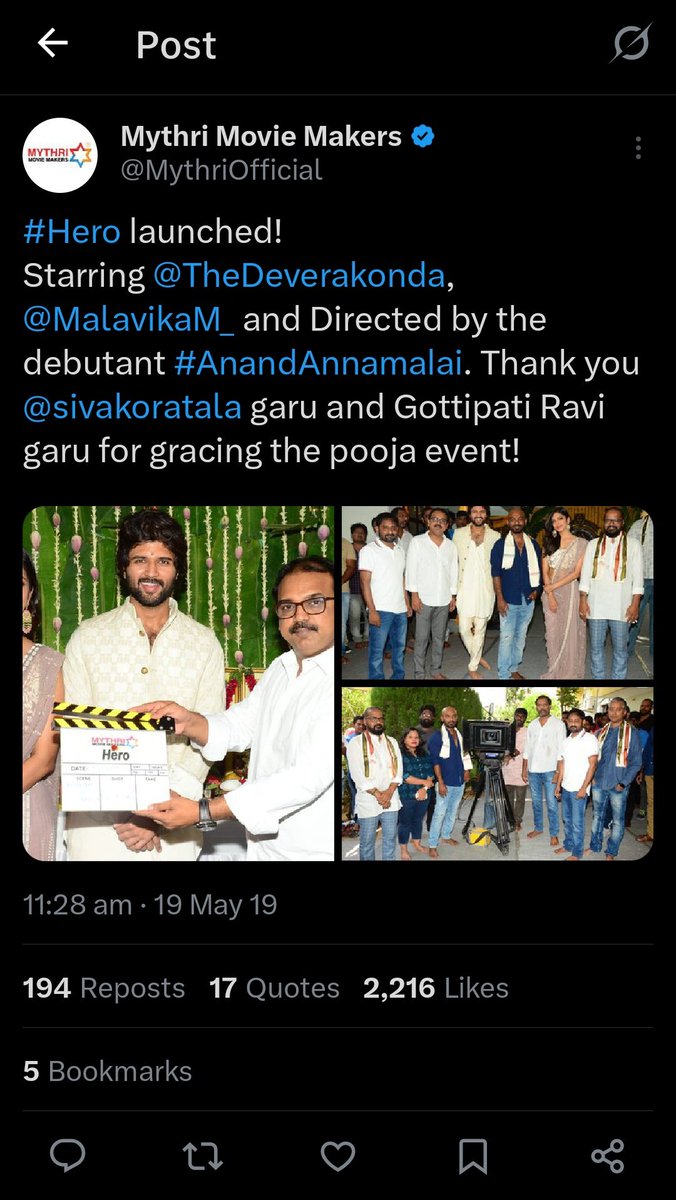 Raj_Nanii's tweet photo. Why does #VijayDeverakonda have 4 movies shelved ?
1. #Hero – VD × Mythri Movie Makers
2. #JGM – VD × Puri Jagannadh
3. VD × Sukumar
4. #Kingdom2 x Gowtham
Only actor in TFI with so many projects getting shelved ?
What’s the reason?
Sources Tweet links shared below thread https://t.co/0d1NSKk3Ky