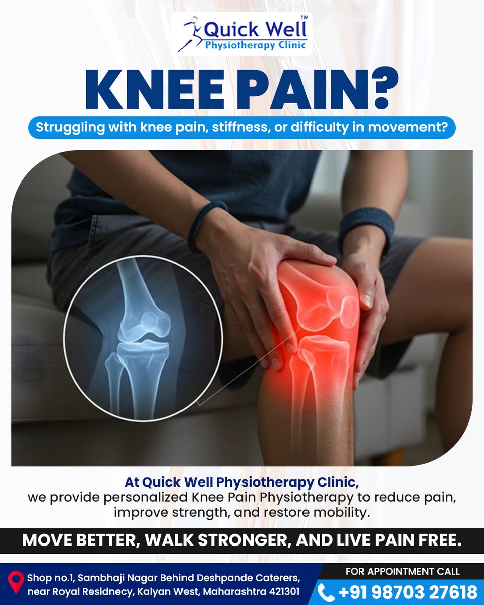 QuickWellPhysio's tweet photo. KNEE PAIN? 🦵 Don’t Let It Slow You Down!

Quick Well Physiotherapy Clinic

#QuickWellPhysiotherapyClinic #DrRekhaShinge #StayActive #PhysiotherapyForLife #QuickWellPhysio #PhysiotherapyHealing #QuickWellPhysiotherapy #StayStrong #StayHealthy #PhysiotherapyForStrength https://t.co/IKAtfKDlcO