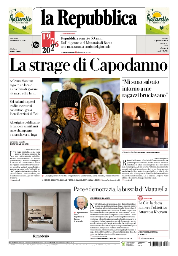 repubblica's tweet image. La prima pagina di oggi #2january larep.it/primapagina 📰
