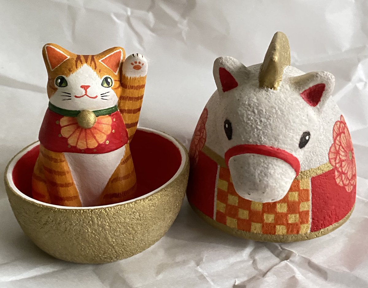 天野千恵美　オブジェ　大きいサイズ置物　レア　入手困難 今年も無事にお迎えできた天野智恵美さんの干支繭猫🐈 #天野千恵美