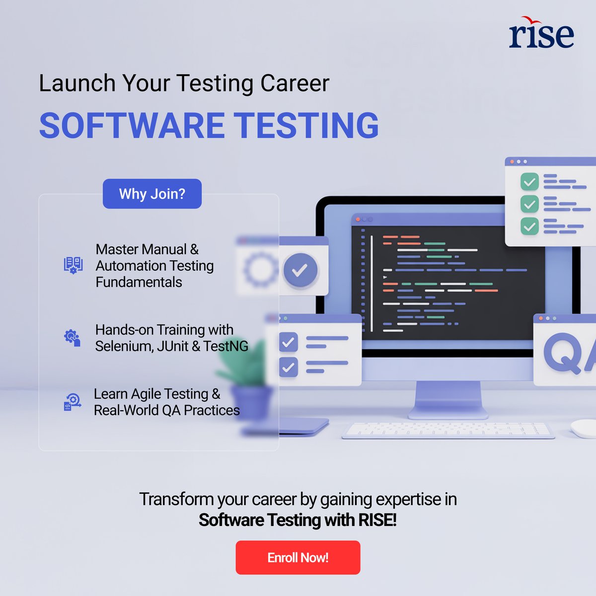 Master Software Testing skills. 

Your future starts now - learnatrise.in/courses/softwa…

#Career2026 #FutureSkills #SoftwareTesting #RISE