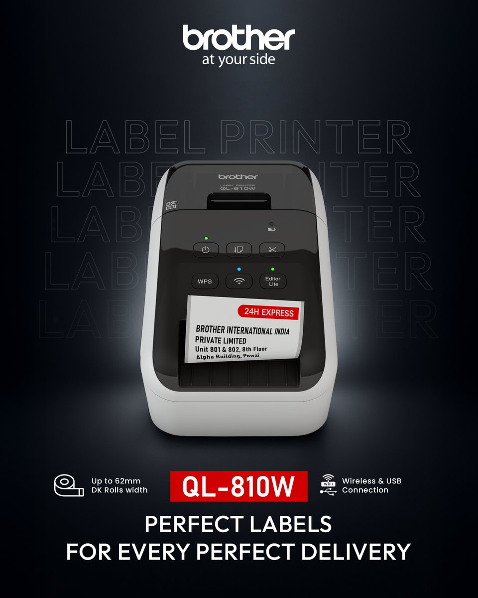 brotherindia's tweet image. ✨ Label smarter. Print faster.

Meet the Brother QL-810W — built for quick, professional labeling ✅

#BrotherQL810W #LabelPrinter #BrotherIndia #AtYourSide #OfficeAutomation #Labels #WorkSmart