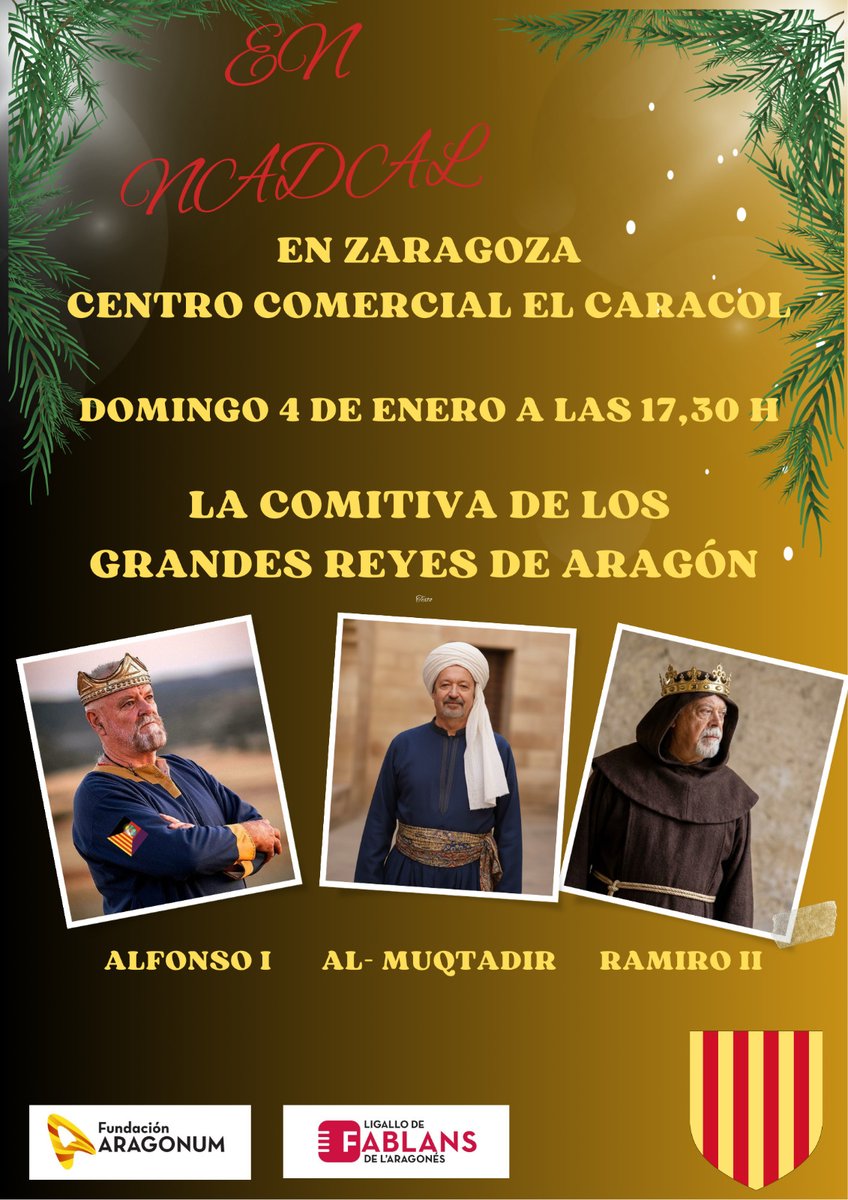 O día 4 de chinero, a las 17:30, mos ferán vesita a la Tronca de Nadal tres famosos reis... d'Aragón. Podez venir-ie toz y totas y fer-tos una foto con as suyas machestaz d'Aragón.
#fundacionaragonum
#ligallofablans