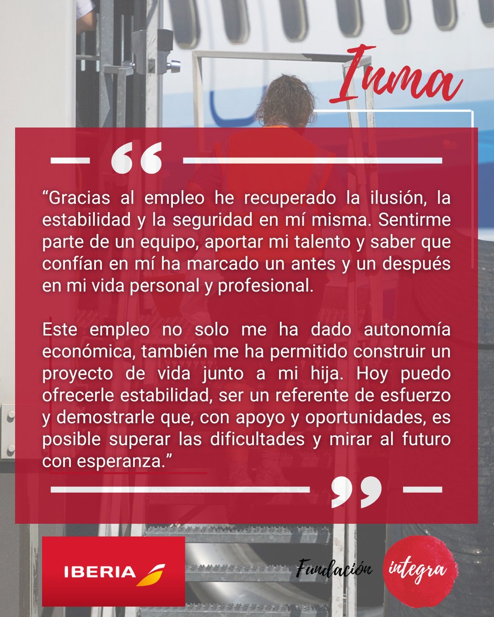FUN_INTEGRA's tweet photo. 📢“Volver a confiar en mí ha sido el primer paso para empezar una nueva etapa”. Gracias a la colaboración con @Iberia una candidata de #FundaciónIntegra ha transformado su historia a través del #Empleo.❤️Las segundas oportunidades también despegan.👉Súmate a #CompromisoIntegra https://t.co/M3Q4sWA24k