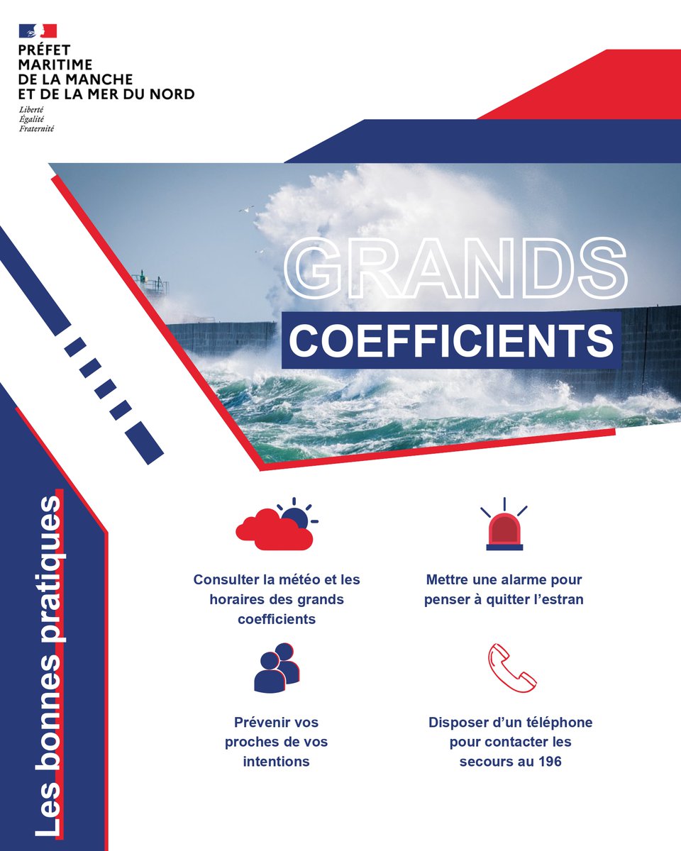 Image de Préfecture maritime Manche et mer du Nord - ⚠ VIGILANCE GRANDS COEFFICIENTS du 03/01 au 06/01 et avis de vent frais à grand frais du 03/01 au 04
