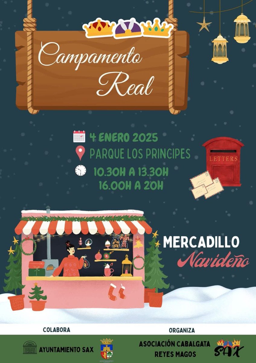 🎄👑 CAMPAMENTO REAL Y MERCADILLO NAVIDEÑO 🎄👑

🎺 🕢 Nuestra Banda de Educandos actuará a las 19:30 horas, cerrando la jornada con un broche musical inolvidable.

✨ Una experiencia pensada para grandes y pequeños, donde ilusión, tradición y magia de la Navidad se dan la mano.