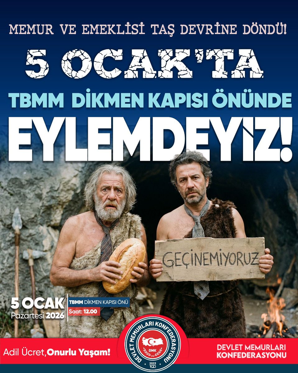 TBMM ÖNÜNDE EYLEMDEYİZ…

Devlet Memurları Konfederasyonu ve paydaş sendikaları olarak; “Adil bir ücret, onurlu bir yaşam” için 05 Ocak 2026 tarihinde Saat 12:00’da TBMM Dikmen kapısı önünde basın açıklaması yapıyor, adeta taş devrini yaşayan memur ve emeklinin ızdırabını kamuoyu