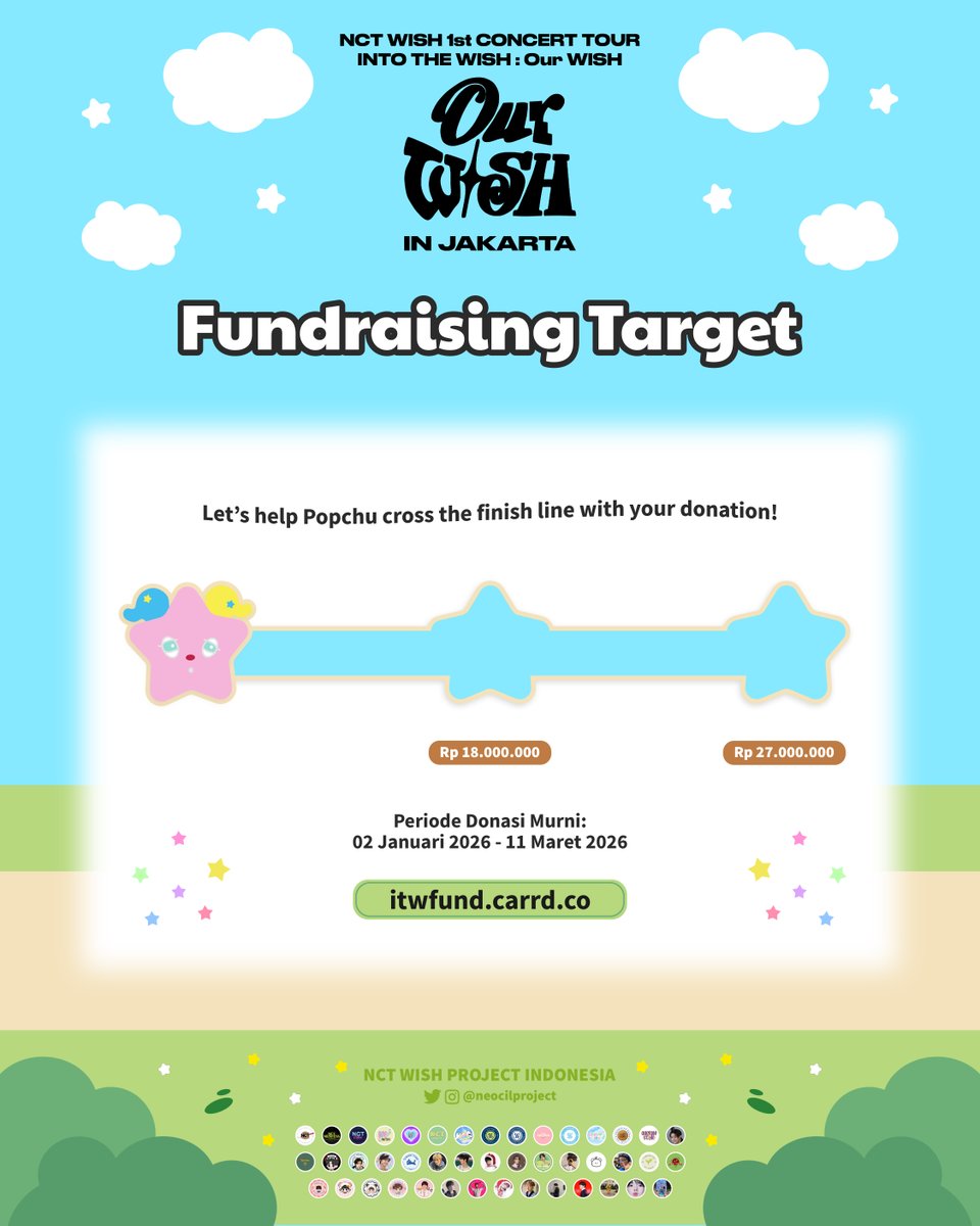 💰⌜ OPEN FUNDRAISING ⌟

WISHzen~
Donasi untuk fan project #NCTWISH 1st Concert Tour "Into The Wish : Our Wish" in Jakarta telah dibuka!

🔗ITWfund.carrd.co
⏳2 Jan-11 Mar 2026

This project won't happen without u!
Let's walk into the WISH together🤍

#INTOTHEWISH_JAKARTA