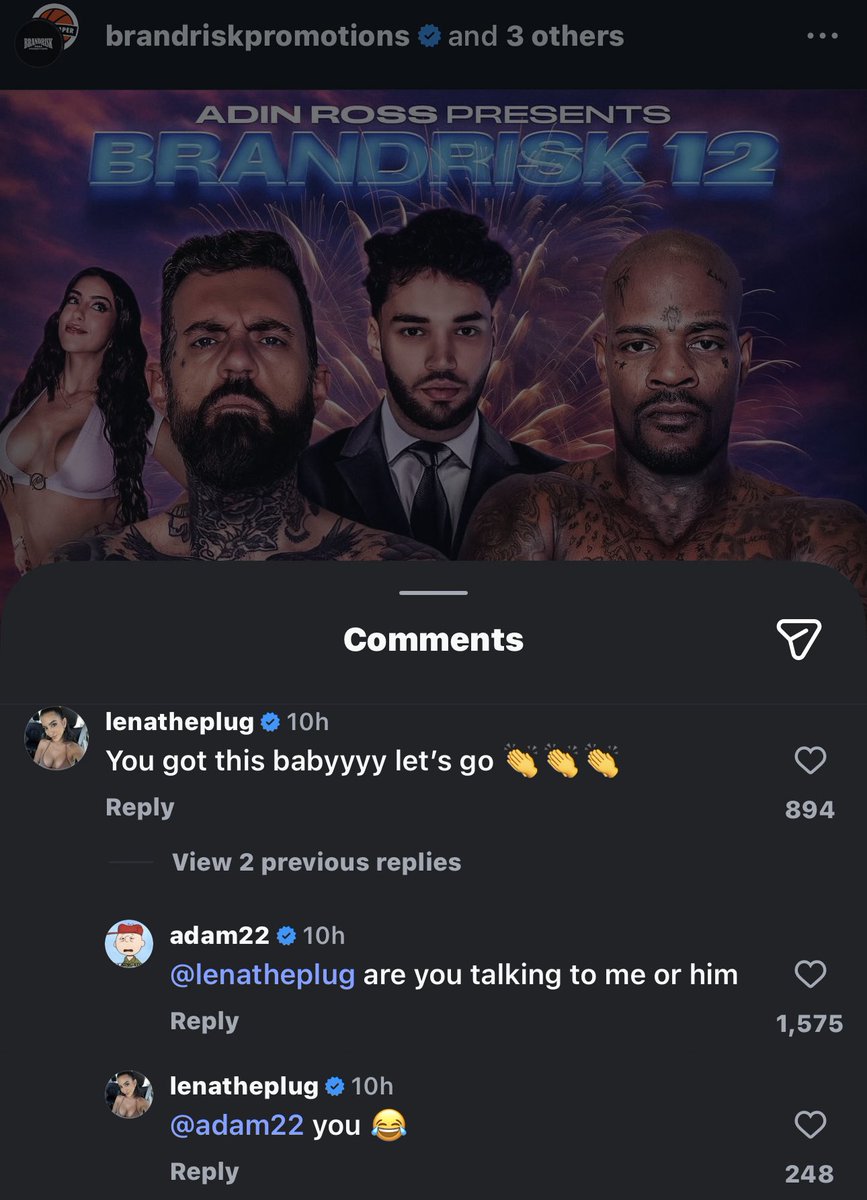 IfnBoxing's tweet image. ‼️ Adam 22 is double-checking whether his wife, Lena, is showing support to him or Jason Luv 🥊😅

[Via - @BrandRisk’s IG Comments]