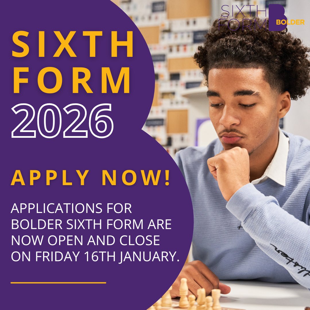 Our first Sixth Form results speak for themselves:
 A Level: 60% B or above
 BTEC: 40% Distinction or above

Headteacher Andy De Angelis: &ldquo;Our students have set the bar high. We couldn&rsquo;t be prouder.&rdquo;
If you&rsquo;re ready to achieve, apply now for September

 bolderacademy.co.uk Image