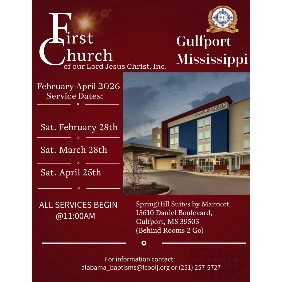 God-willing, Gulfport, MS services will begin next month! The first service will be Saturday, February 28, 2026. See flyer for details.