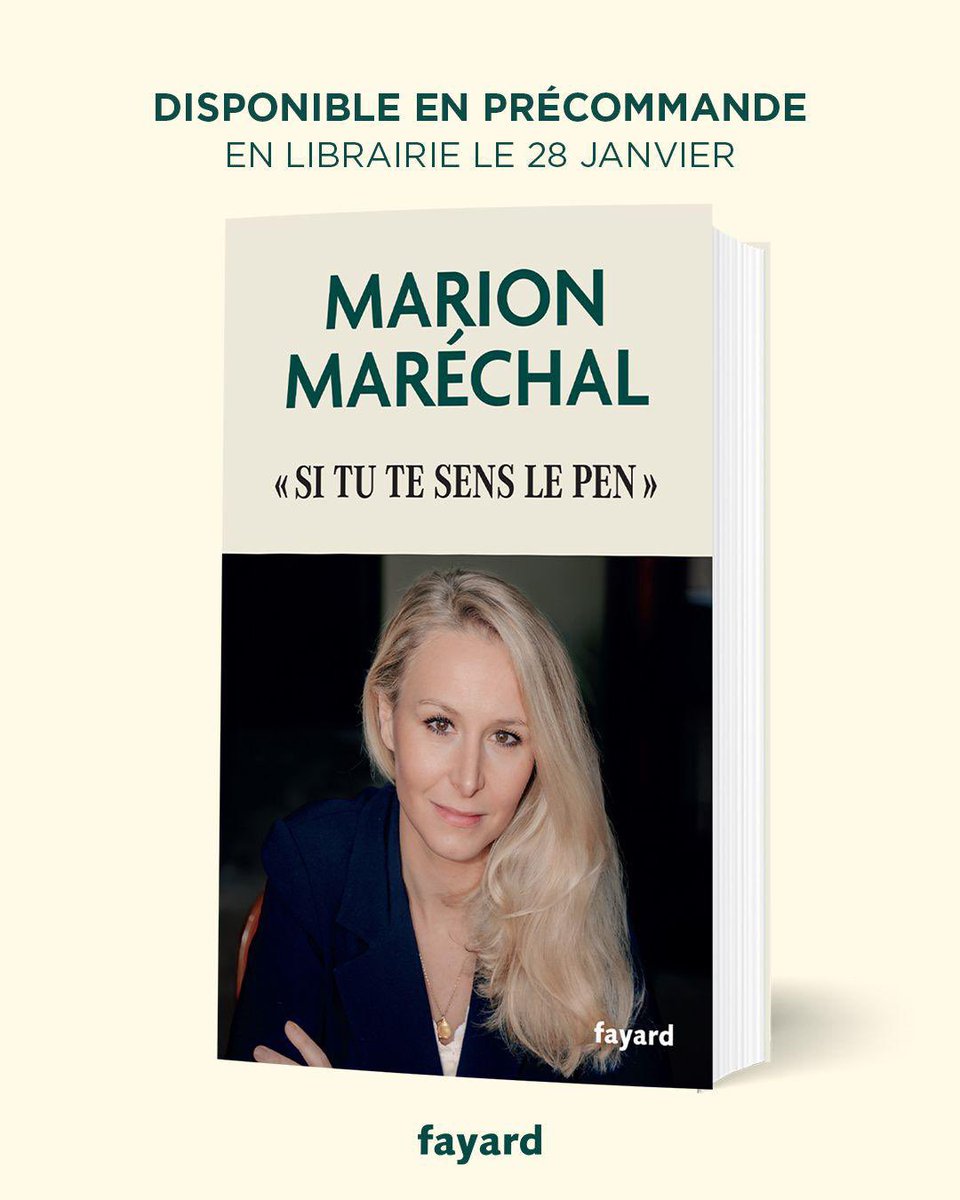 « Si tu te sens Le Pen »
Ces mots résonnent encore en moi comme une provocation. Il est souvent difficile de se sentir à la hauteur d'un héritage quand celui-ci n'est pas seulement civilisationnel, mais aussi familial. 

👉 Disponible en précommande : linktr.ee/marionmarechal…