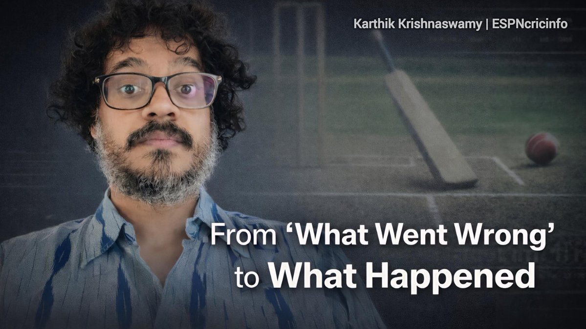 From 'what went wrong' to 'what happened'.

A conversation with the brilliant Karthik Krishnaswamy (<a href="/the_kk/">Karthik Krishnaswamy</a>) on writing cricket without blame — understanding decisions, trade-offs, and context.

🎥 Full conversation: youtu.be/MqmTYBQNwUM