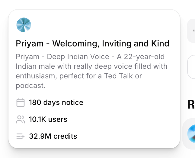 priymrj's tweet photo. My voice on ElevenLabs has made a total of ₹50k with more than 10k users generating 30M+ worth of tokens in the last 3 months without me doing anything, this is the purest form of passive income https://t.co/dgUdfcS4XD