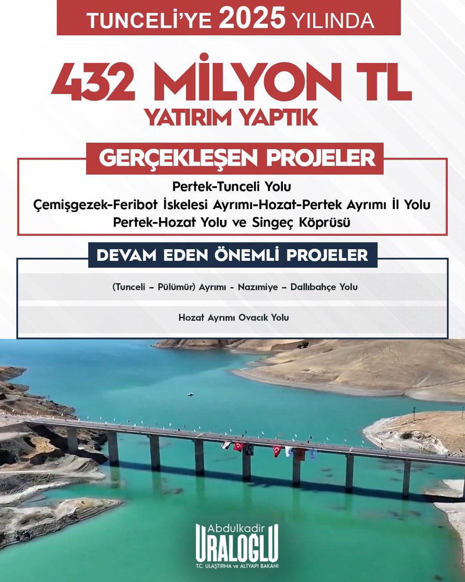 a_uraloglu's tweet photo. Ulaştırma’nın 2️⃣0️⃣2️⃣5️⃣’i 

6️⃣2️⃣ Tunceli,
6️⃣3️⃣ Şanlıurfa,
6️⃣4️⃣ Uşak ve 
6️⃣5️⃣ Van’a

2025’te Neler Yaptık ❓

#Ulaştırmanın2025i 
#TürkiyeHızlanıyor 🇹🇷 https://t.co/leyIp83L2Z