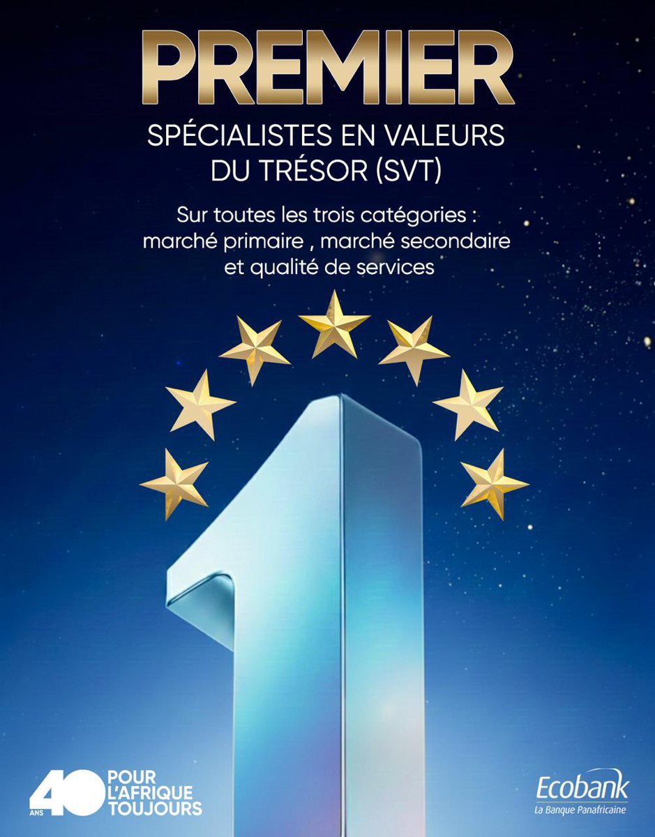 EcobankSenegal's tweet photo. Ecobank Sénégal est classée Premier SVT 2024 sur les trois catégories du Trésor Public : marché primaire, marché secondaire et qualité de services.
Une reconnaissance qui témoigne de notre expertise et de notre engagement au service de l’économie nationale.

Ecobank , la banque panafricaine 

#Ecobank #SVT2024 #Performance #Banque #Finance #Tresorpublique