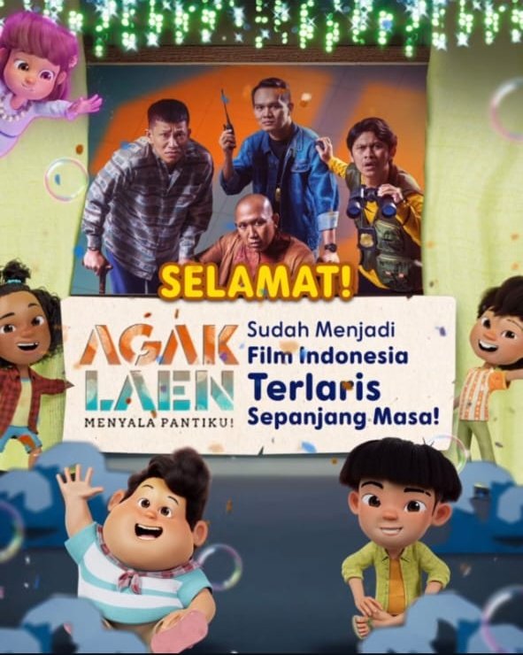 HabisNontonFilm's tweet photo. AGAK LAEN: MENYALA PANTIKU!  resmi jadi Film Indonesia Terlaris Sepanjang Masa!

Selamat buat Imajinari, Muhadkly Acho, Agak Laen, dan seluruh tim yang terlibat.

Langsung diucapin selamat juga sama JUMBO! https://t.co/jS6ALx2sFS