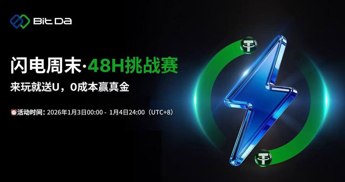 XiaoZhi_BTC's tweet photo. 💥这个周末BitDa 请客发工资了！ 
【闪电周末 · 48H挑战赛】简单粗暴！
0️⃣成本： 游客登录，只要会点“多/空”
赢真金： 参与就送真U💰高额奖金等你来拿 

🔥立即入群锁定奖励：https://t.co/quJnbg9zMG

#BitDa #Giveaway #Crypto #USDT #合约交易 https://t.co/dclQ0kTKlV