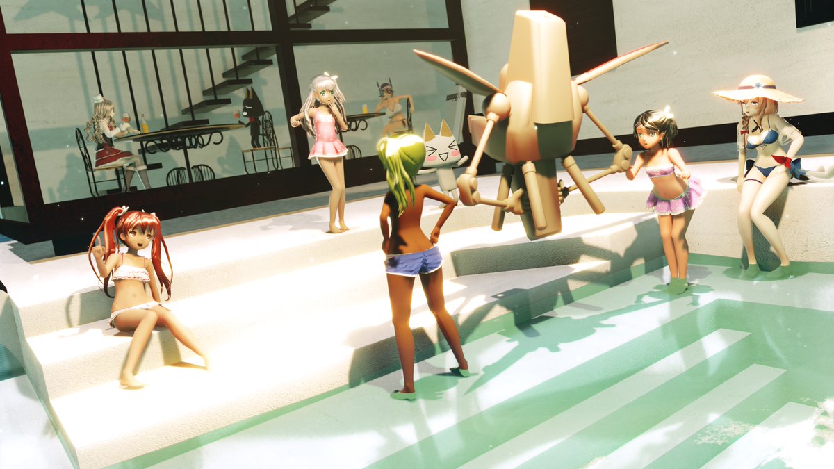 Magespy's tweet image. 「…えぇっ！？ どうなってるの？」

こんがり焼けた二人…の おとうさんの方に困惑する長女。
おとうさんはサンオイル飲んで日焼けしてた気がする。
作成したのが半年前なので季節感が無い。