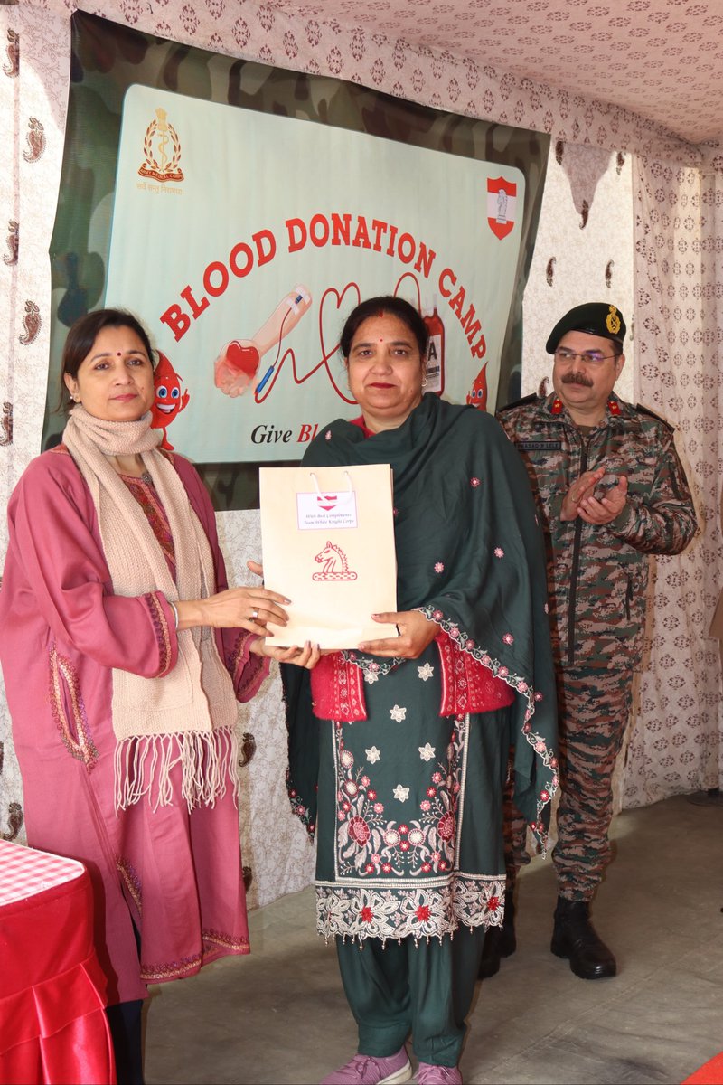 Whiteknight_IA's tweet photo. #WhiteKnightCorps | #BloodDonation

A Blood Donation Camp was organised on 02 Jan 2026 at Trikuta Medical Centre, Nagrota in coordination with the Jammu & Kashmir Thalassemia Welfare Society and Government Medical College, Jammu. The event was formally inaugurated and voluntary donors were felicitated by Mrs Archana Mishra, Zonal President, AWWA and the #GOC #WhiteKnightCorps, underscoring the collective commitment towards a vital humanitarian cause.

Serving soldiers, along with their families participated with exemplary enthusiasm and selflessness. The camp witnessed the donation of a total of 104 units of blood, reaffirming the Indian Army’s enduring ethos of service to society and its unwavering resolve to save precious lives.

We Serve, We Protect!

@adgpi | @NorthernComd_IA | @SpokespersonMoD | @prodefencejammu | @ProDefLko | @PROdefprayagraj | @PRODefDehradun | @PRODefPune | @prodefkohima | @PRO_Vizag | @PRODefRjsthn | #blooddonationdrive | #HumanitarianService | #ServiceBeyondDuty