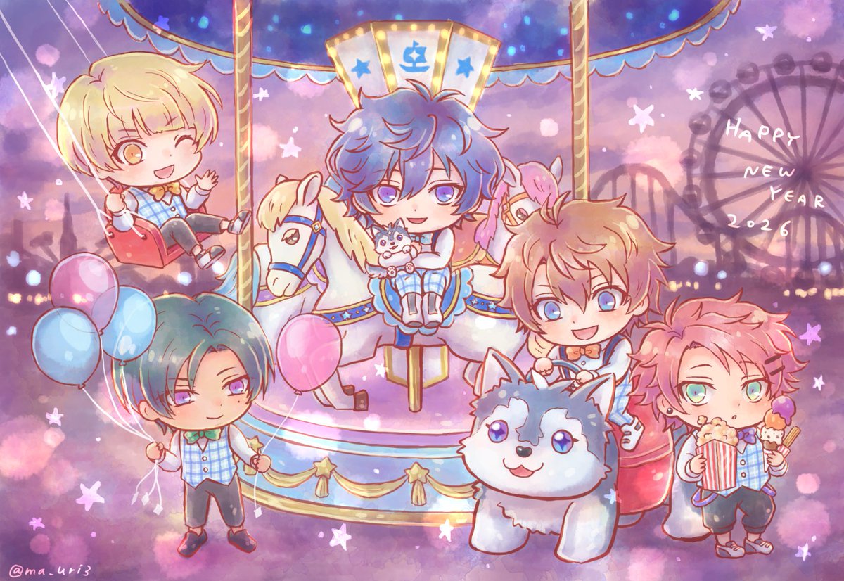 年賀状やっとできた　あけましておめでとうございます！今年もよろしくお願いします☺️
午年だからメリーゴーランド描くぞ！て思ったけどあんまり馬目立たなくなっちゃった…お洋服はさんりよコラボのやつをちょっといじりました