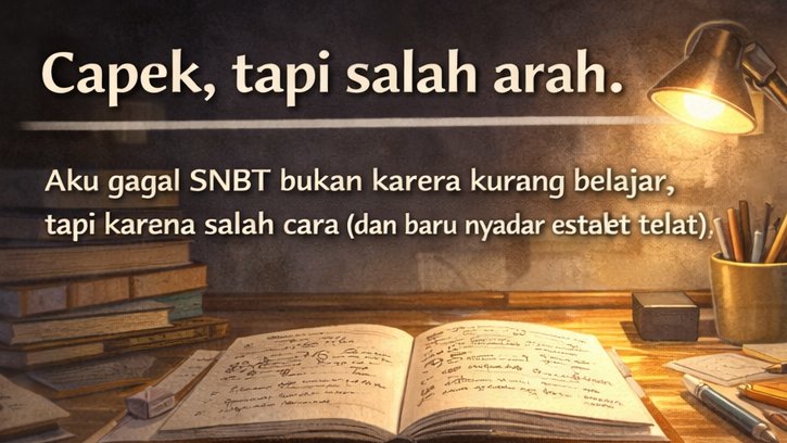 {DAY 02}
Tahun 2023, Aku gagal lolos SNBT. Padahal udah ikut bimbel sana sini🧑‍🏫

Ternyata alasannya bukan karena kurang belajar, tapi karena salah cara belajarnya (dan aku baru nyadar setelah terlambat)🕠
-> Jangan sampai kamu lakuin hal yang sama‼️

(A THREAD)
by : <a href="/meltodicc/">Fannn</a>
