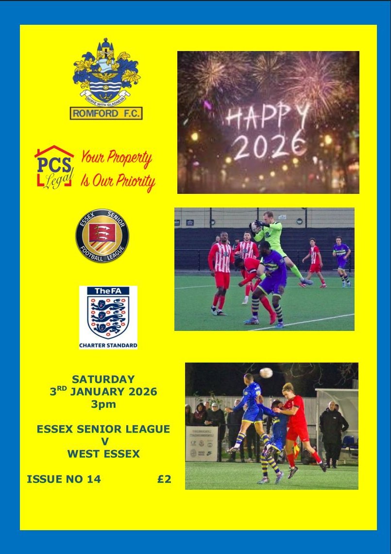 romfordfcprogs's tweet photo. @RomfordFC v @westessexfc 
 
In the programme for tomorrow's @EssexSenior game:
On This Day
A Step Too Far?
What Becomes Of The Disregarded?
From Athenian to Isthmian
Tribute To An Icon https://t.co/iAscLX6RVP