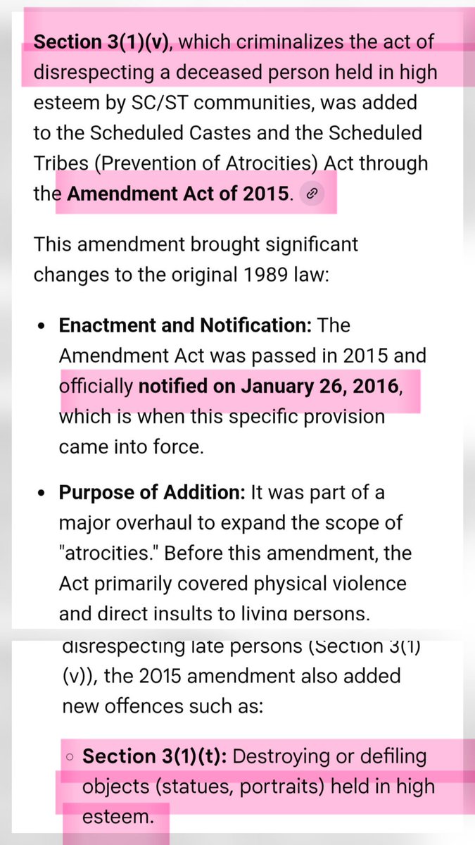क्या आप जानते हैं?
-SC/ST एक्ट में जो 3 (1) (v) और 3 (1) (t) धाराएं हैं, जिसके अंदर किसी मृत व्यक्ति या उसकी फोटो या उसकी मूर्ति का अनादर नहीं कर सकते- ये original SC/ST एक्ट में नहीं थीं!

जानते हैं ये धाराएं कब जोड़ी गईं?
2015-2016 में

धन्यवाद मोदी जी🙏

#Release_Anil_Mishra