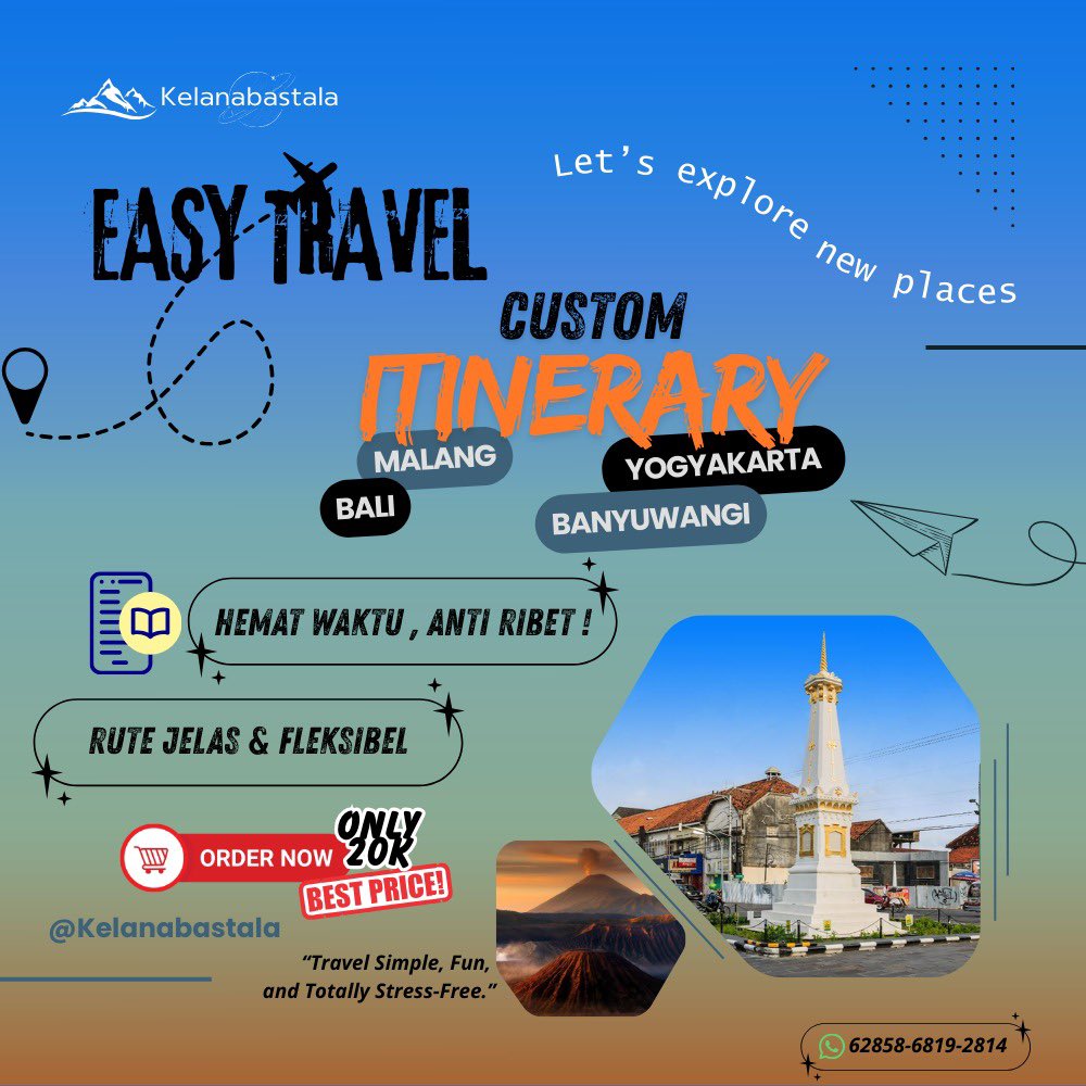 satrntrx's tweet photo. ✈️Travelling, Tanpa Ribet!
Mau liburan tapi nggak mau pusing susun jadwal?
Kami siap bikin Custom Itinerary sesuai gaya perjalananmu!

🗺️ Rute jelas &amp; fleksibel
⏰ Hemat waktu, anti ribet

💸 Mulai 20K aja — Best Price!
Tinggal jalan, nikmati perjalanan, dan kumpulkan momen seru https://t.co/eM3cOasVqi