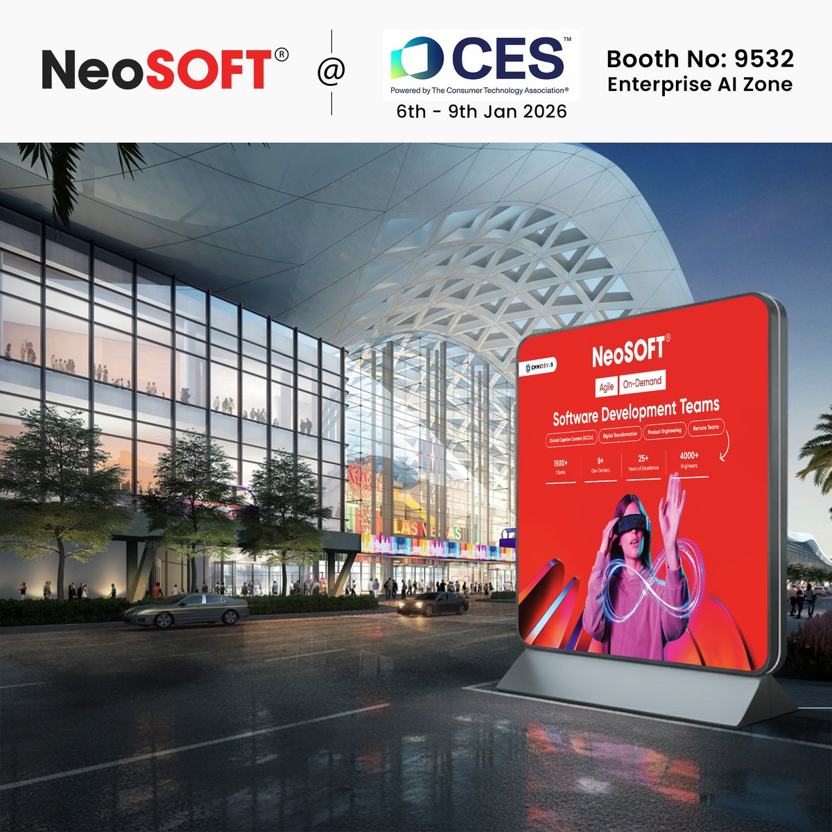 🌍🚀 NeoSOFT at CES 2026
 Powering the future with AI-led innovation, agile software development, and scalable digital engineering.
 📍 LVCC, North Hall 
🎯 Booth 9532 
 📅 6–9 Jan 2026
 Meet us to turn bold ideas into real-world impact. 🤖💡
#NeoSOFT #CES2026 #AIInnovation