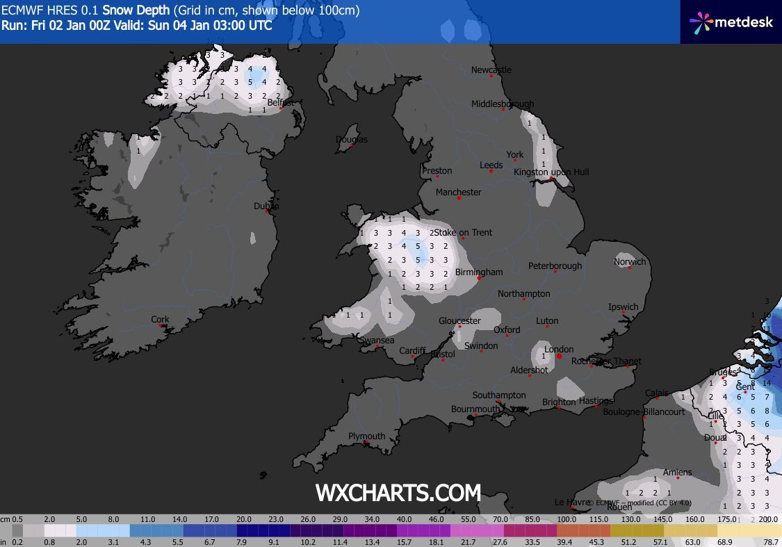 WeatherofDublin's tweet photo. The latest ECMWF models show further snow showers for the north &amp; northwest over the weekend https://t.co/HpL5Zy812v