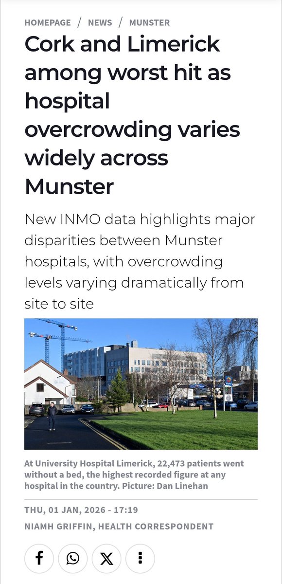 caulmick's tweet image. #Cork and #Limerick among worst hit as hospital #overcrowding varies widely across Munster @griffinniamh

New #INMO data highlights major disparities between Munster hospitals, with overcrowding levels varying dramatically from site to site

#HealthCareCrisis